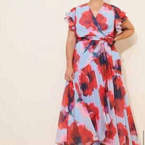 Zola short-sleeve ruffle wrap midi dress